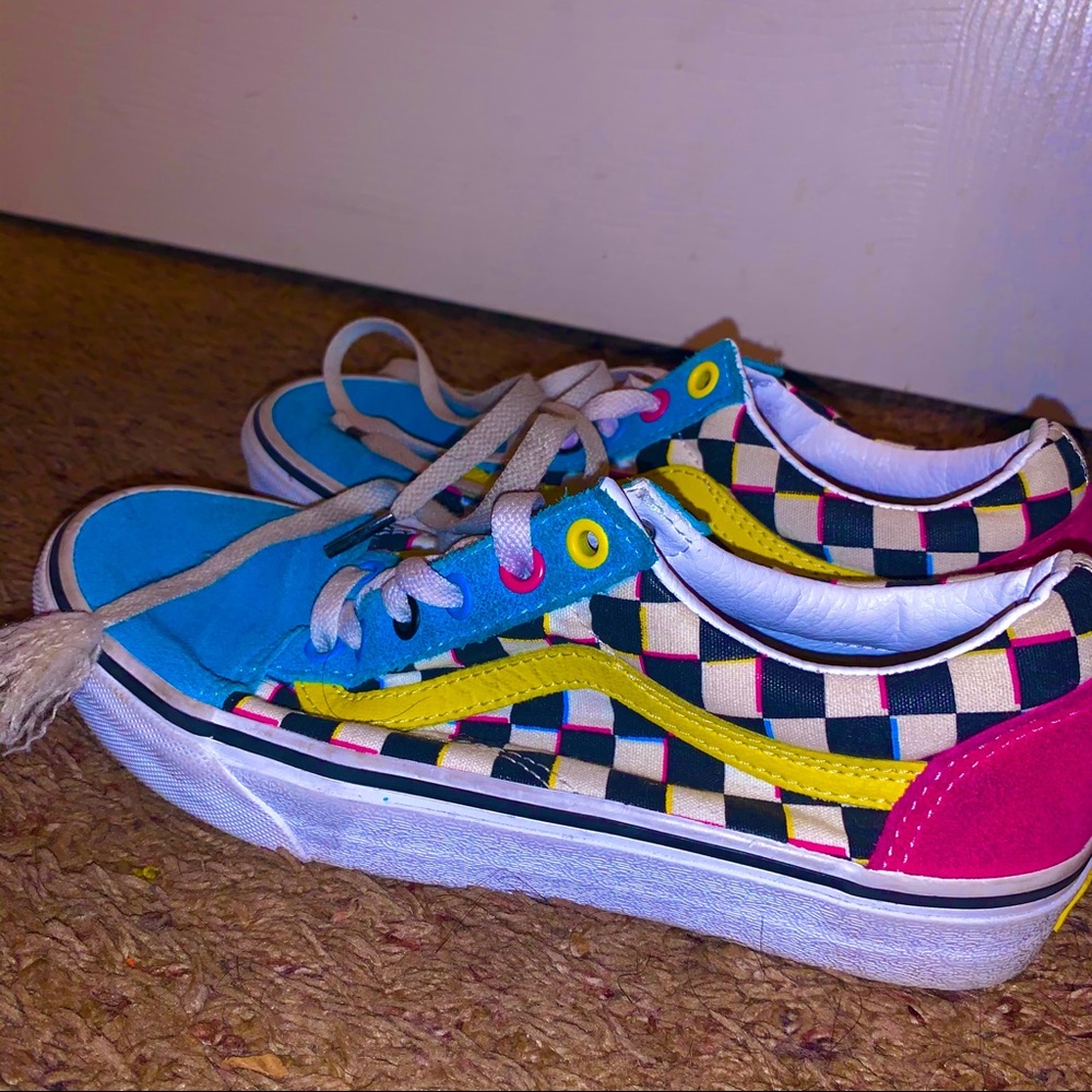 Journeys checkered blue yellow pink vans